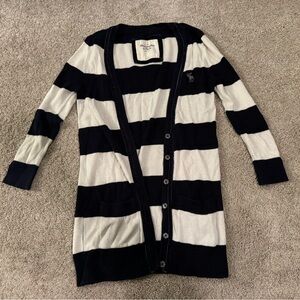 Abercrombie & Fitch Navy Cream Striped Long Cardigan Sweater Size S